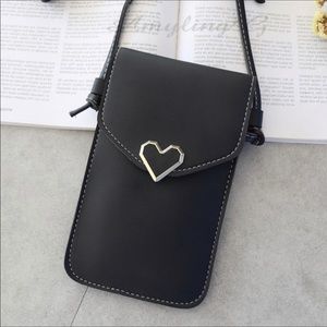 Cell Phone Shoulder Bag Leather Black Clip